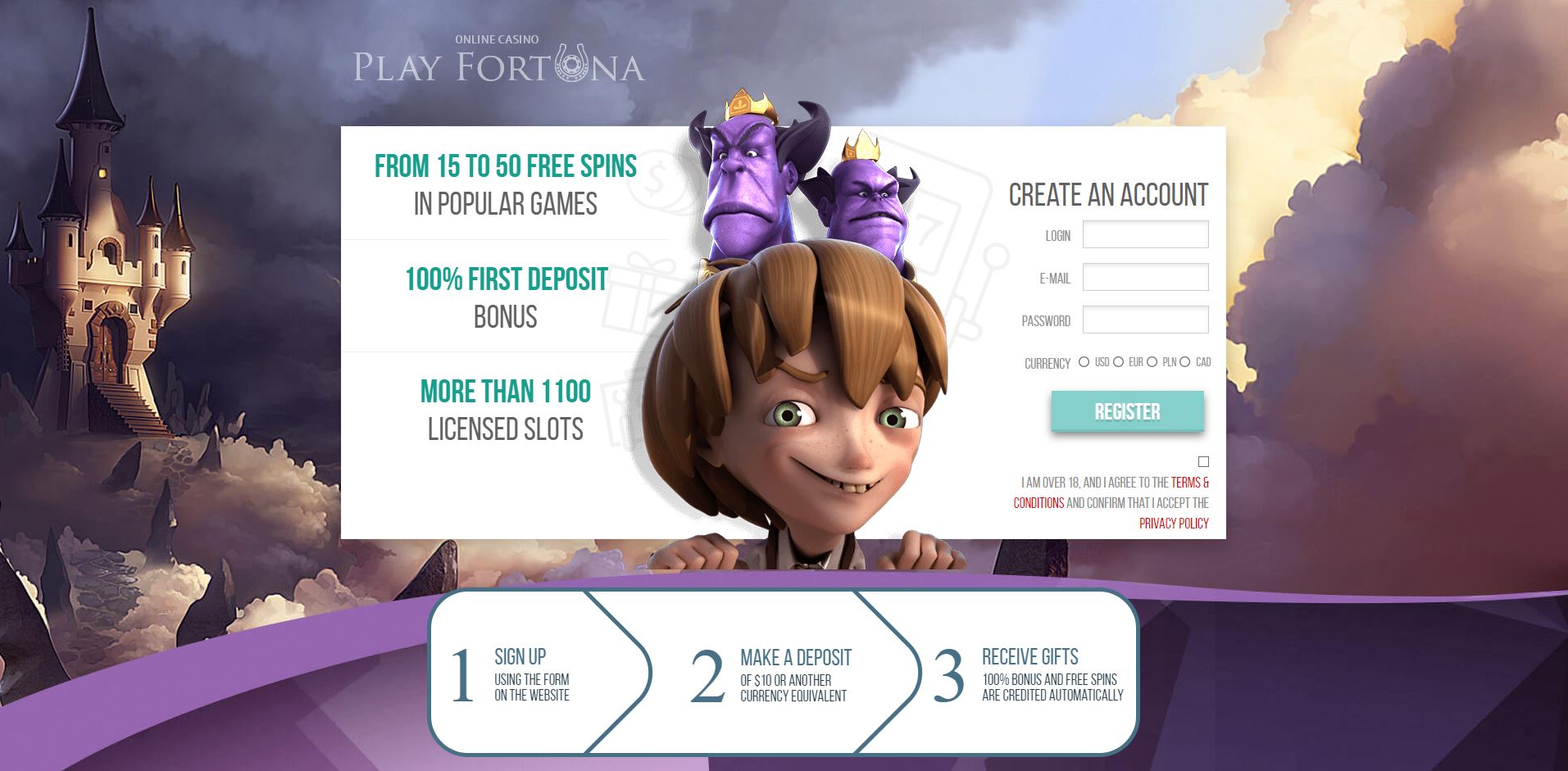 registration bonus in the casino Play Fortuna